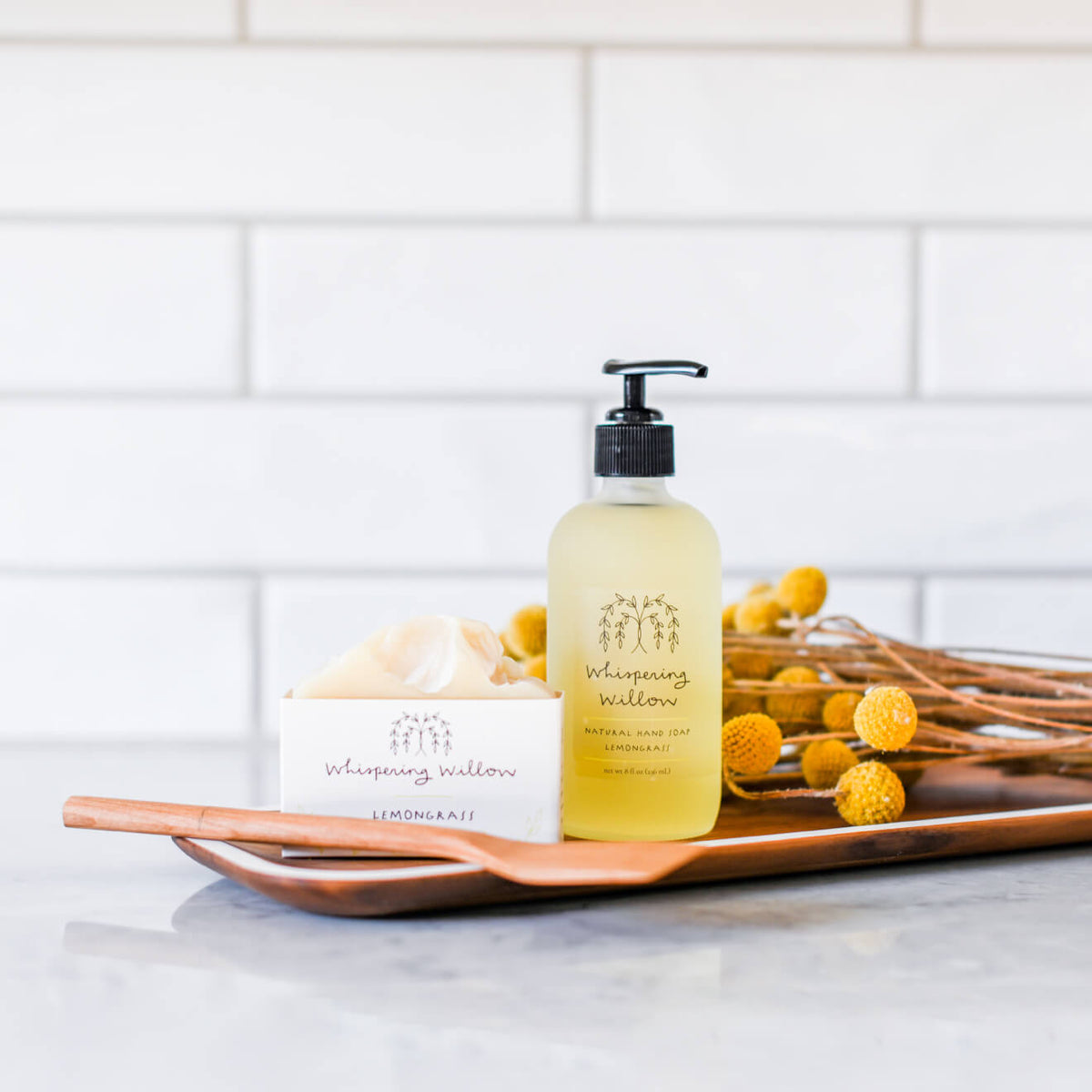 Whispering Willow Lemongrass Natural Hand Soap in a Glass Bottle