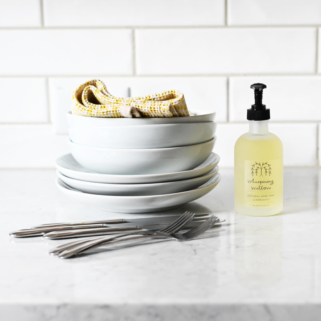Whispering Willow Lemongrass Natural Hand Soap in a Glass Bottle