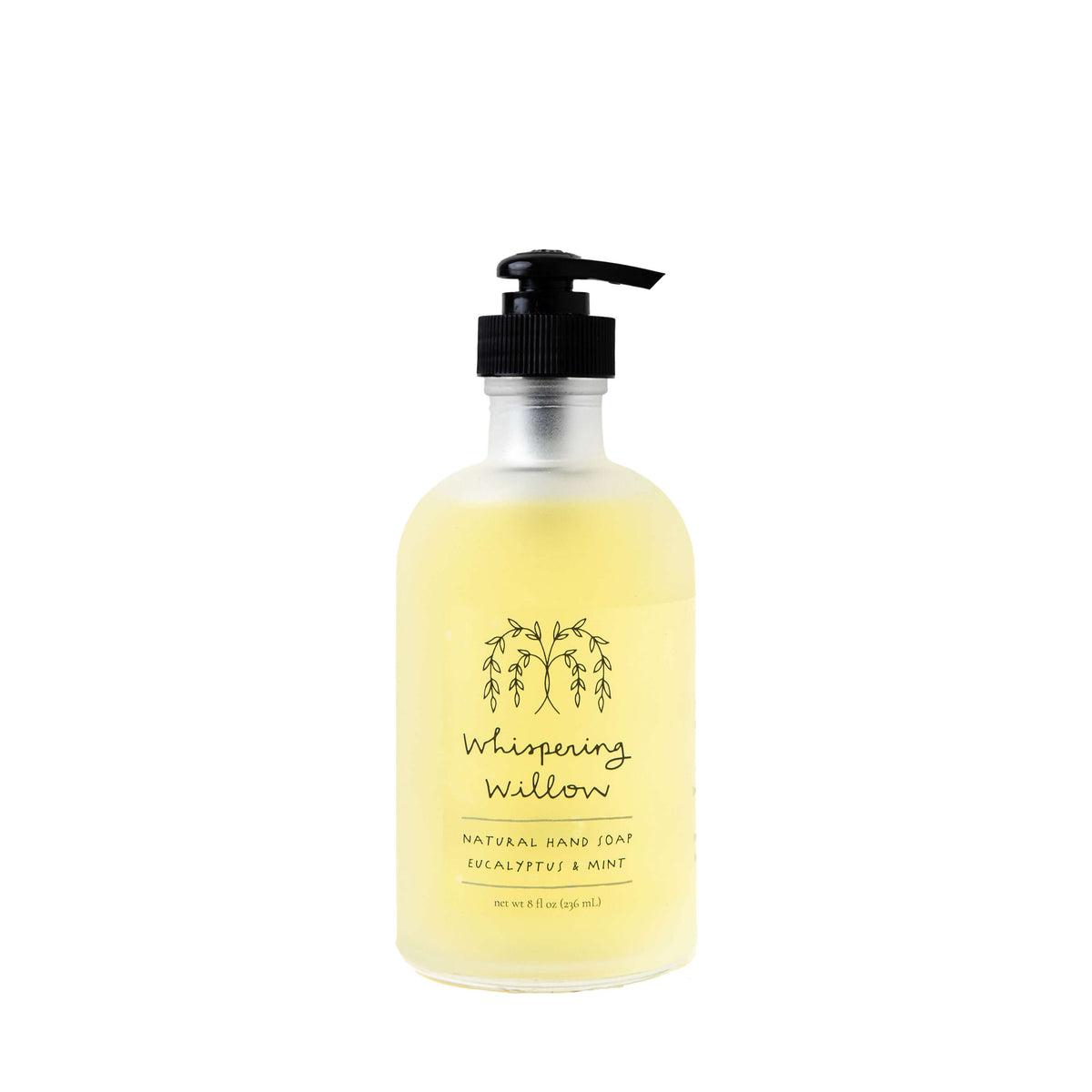 Whispering Willow Eucalyptus & Mint Natural Hand Soap in a Glass Bottle