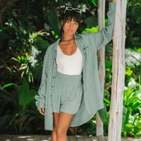 Lotus and Luna Sage Boyfriend Button Up Cotton Shirt