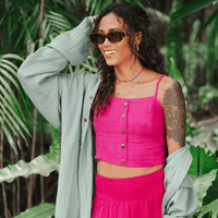 Lotus and Luna Sage Boyfriend Button Up Cotton Shirt